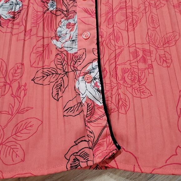 🔺️Laura Scott Coral Floral Print Crinkle Buttoned Blouse Large - Picture 4 of 12